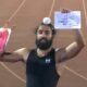 ndian sprinter Gurindervir Singh celebrates after clocking a record-breaking 10.09-second run at the Federation Cup in Ranchi.